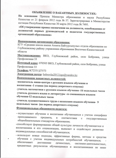 Конкурс на вакантные должности педагогов